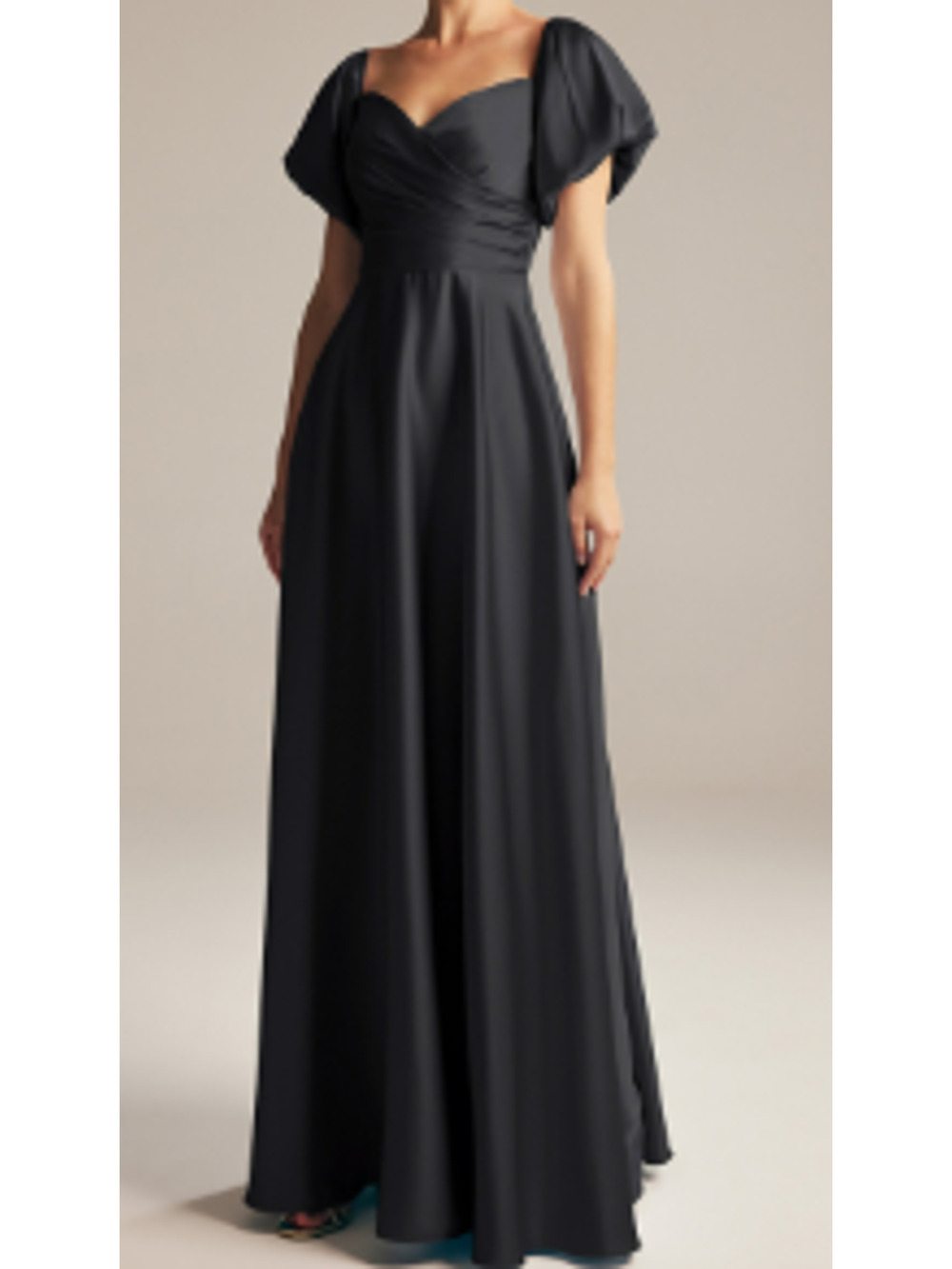 AW BRIDAL 8 M black Dey satin puff sleeve bridesmaid prom maxi dress NEW 0B18